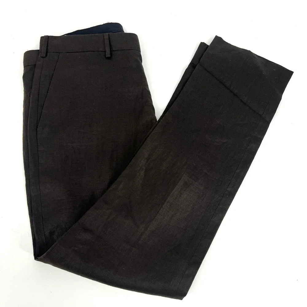 Club Monaco Connor Modern Slim Fit‎ Dress Trouser Pants Wax Coated Linen 33x32